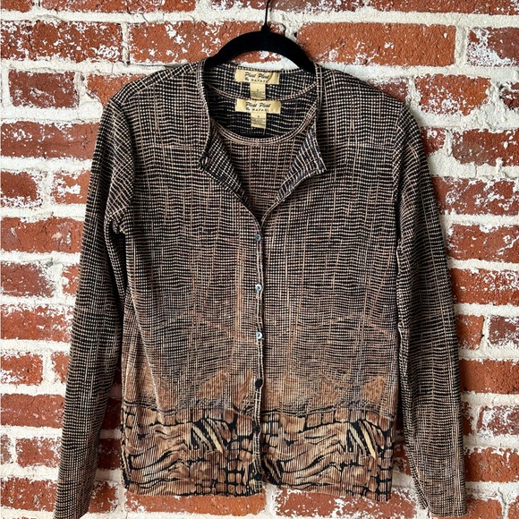 RAFAEL Black and Tan Textured Cardigan and Tank Top 2 piece set - Picture 4 of 8